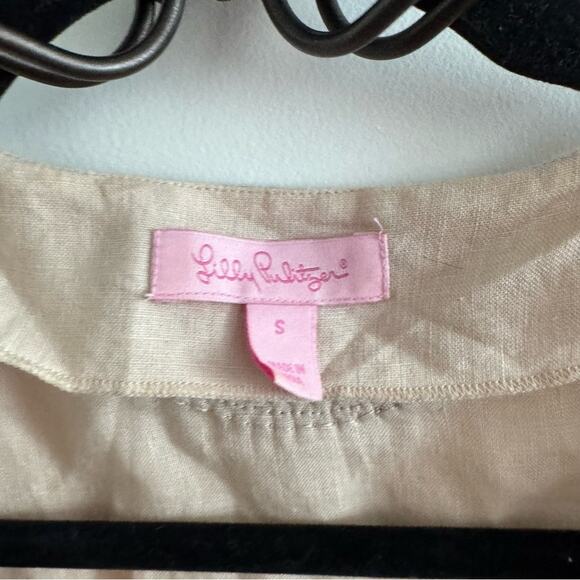 Lilly Pulitzer Cream Blue Embroidered Beaded Linen Tunic Blouse Women's size S - Picture 5 of 6